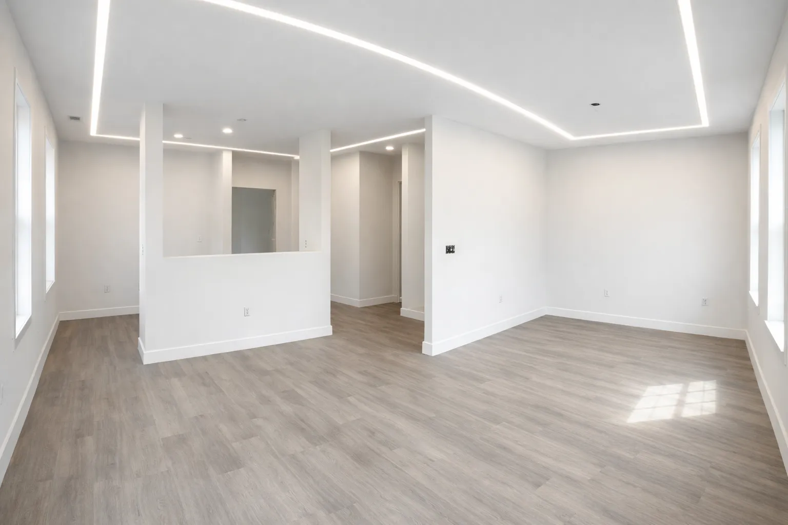Interior com acabamento contemporâneo executado pela Maia Revestimentos